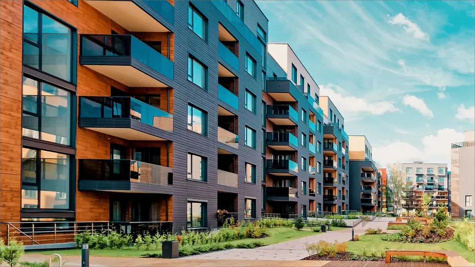 Modern apartment building with balconies